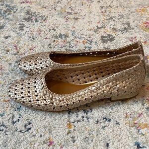 H by Halston | Gold woven flats